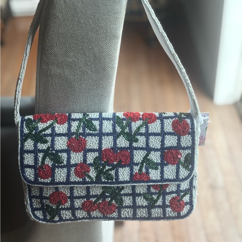 Cherry Patterned Beaded Handbag